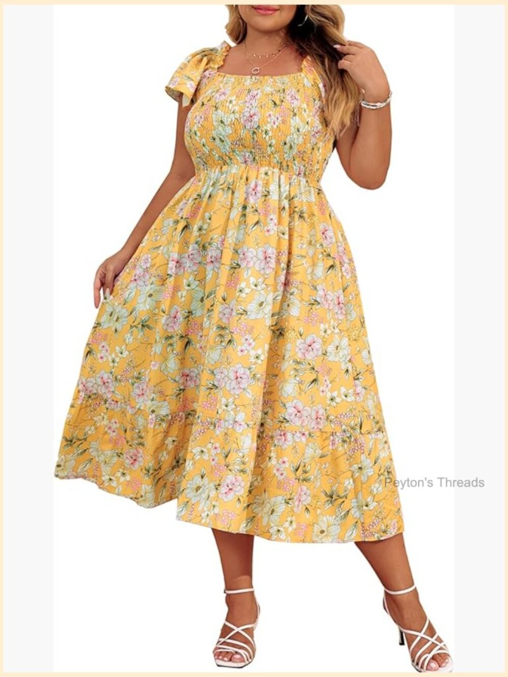 Plus Size Smocked Square Neck Maxi Dress with Pockets